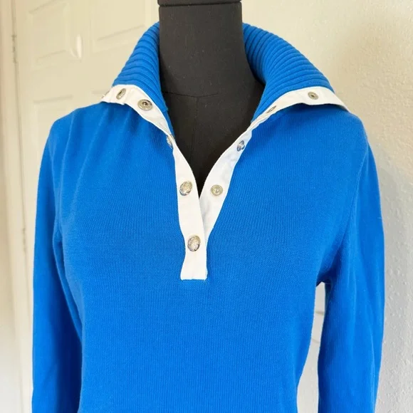Lauren Ralph Lauren Blue Cotton Sweater Snap Collar Pullover Preppy Size Small - Picture 6 of 10